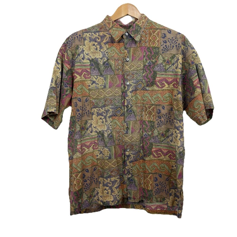 Tori Richard Cotton Lawn Shirt Men’s 2XL geometric tribal patchwork print